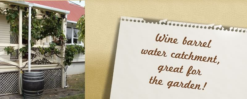 Wine barrel water catchment, great for the garden!